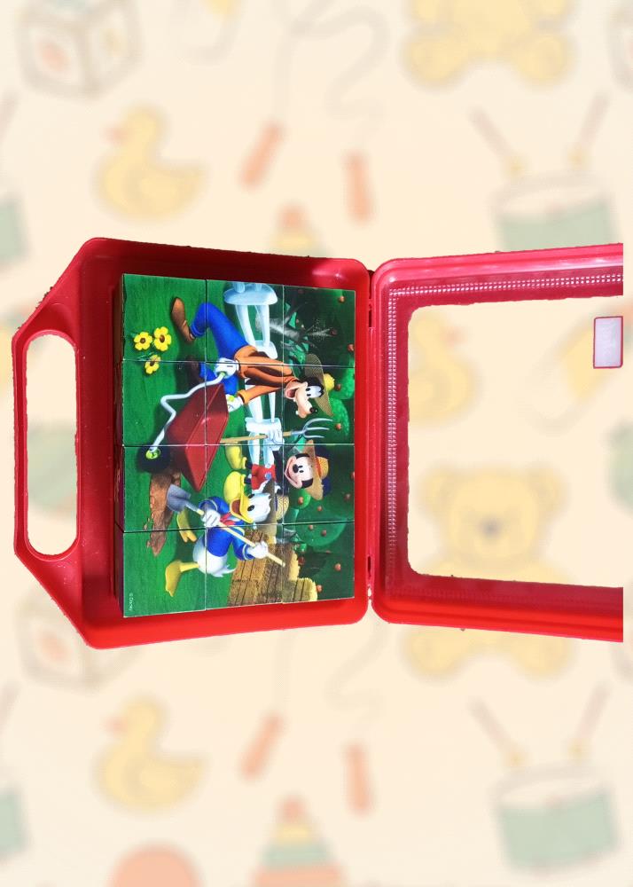 Kids Portable Puzzle Toy Box with Mickey Mouse, Donald Duck, and Goofy Puzzle

