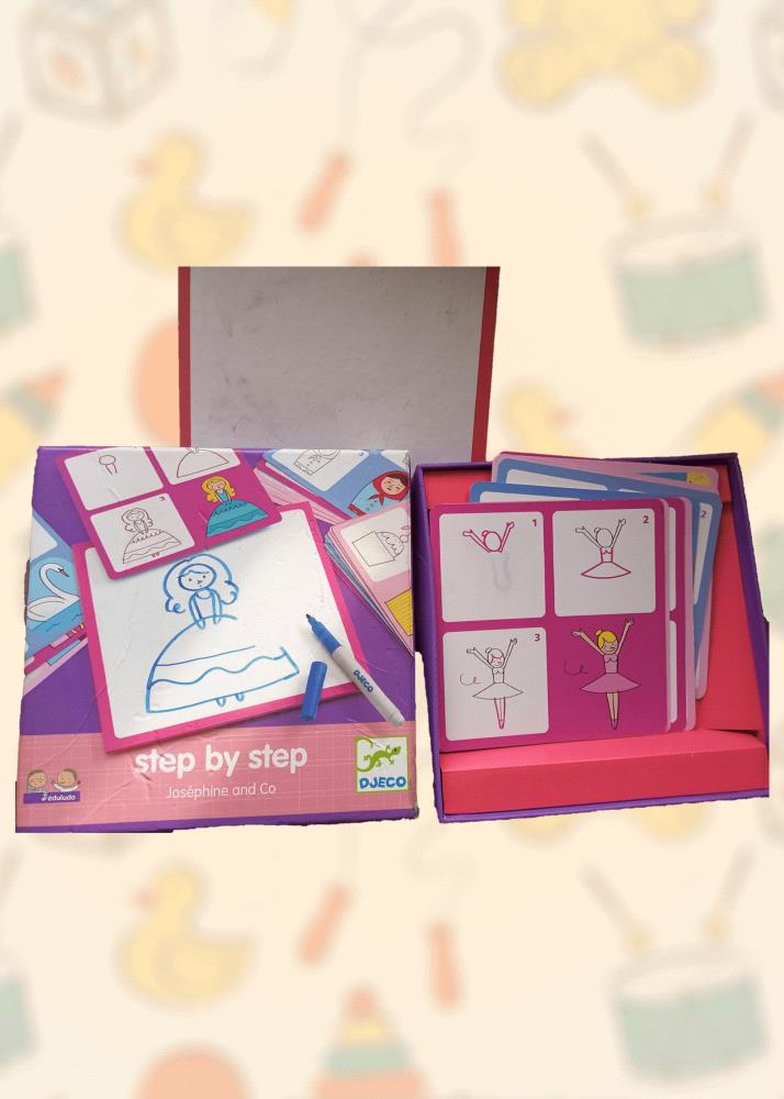 Spark your childs creativity with the DJECO Step-by-Step Drawing Set - Josephine and Co. This pre-loved toy is perfect for budding artists, offering a fun and engaging way to learn drawing techniques. With easy-to-follow step-by-step guides, your child can create adorable characters and scenes.

The set includes a reusable drawing pad, markers, and a variety of drawing cards. Its in excellent condition and complete, ensuring hours of enjoyable creative play.

Encourage your childs artistic expression and imagination with this delightful drawing set. 

Order now and let the fun begin!