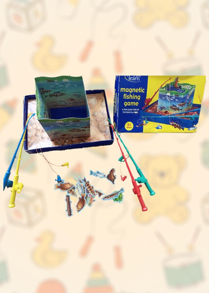 This preloved magnetic fishing game is perfect for kids aged 3 and up. It is a great way to keep your kid engaged for long time.

The game includes a fishing pond with magnetic fish, fishing rods, and a fishing net. Kids can cast their lines and try to catch as many fish as they can. 

This preloved magnetic fishing game is in excellent condition and complete with all the pieces. It is a great gift for any child who loves fishing or just wants a fun and engaging toy.

Order now and let your child enjoy hours of fun with this classic game!